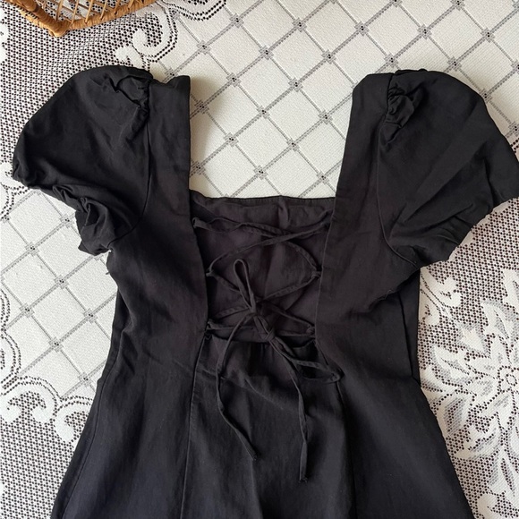 Zara Linen Black Puff Sleeve Backless Dress size Large - Picture 4 of 6
